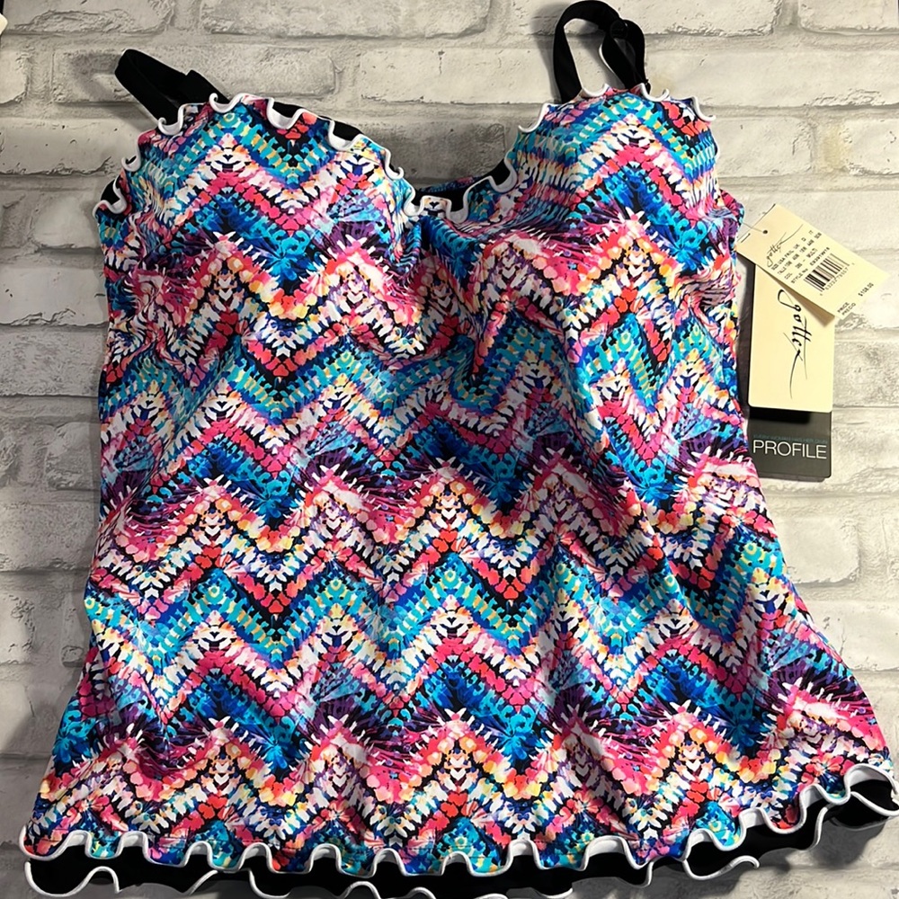 Gottex 16W Lycra swim top adjustment strap colorful zig zag pattern bathing suit